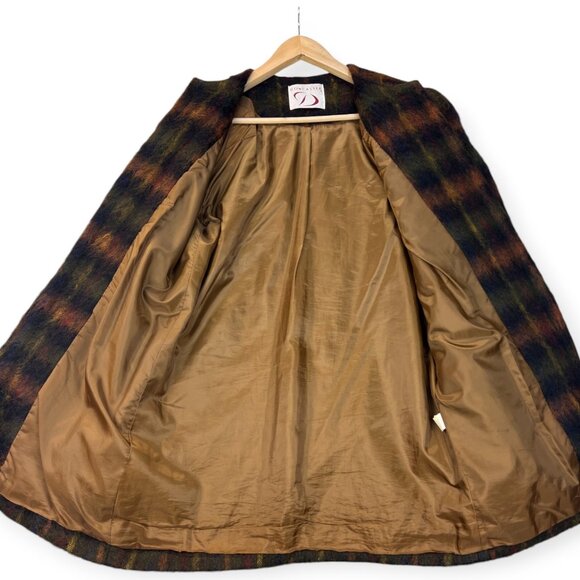 Vintage 90s DONCASTER Womens Plaid Topper Coat Mohair Blend Open A-Line Sz 6 - Picture 4 of 16
